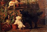 Henriette Ronner-knip Canvas Paintings - In The Greenhouse